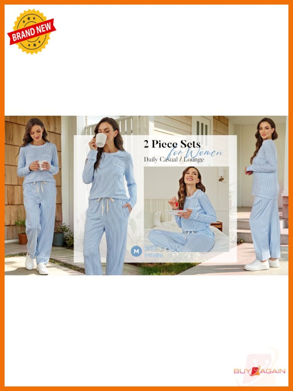 Womens Pajama Set Long Sleeve Crewneck Top Wide Leg Pants 2 Piece Lounge Set - Picture 6 of 6